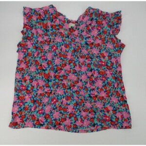 Loft Womens Top Large Daisy Ruffle Button Pink Red Blue Floral Casual Business
